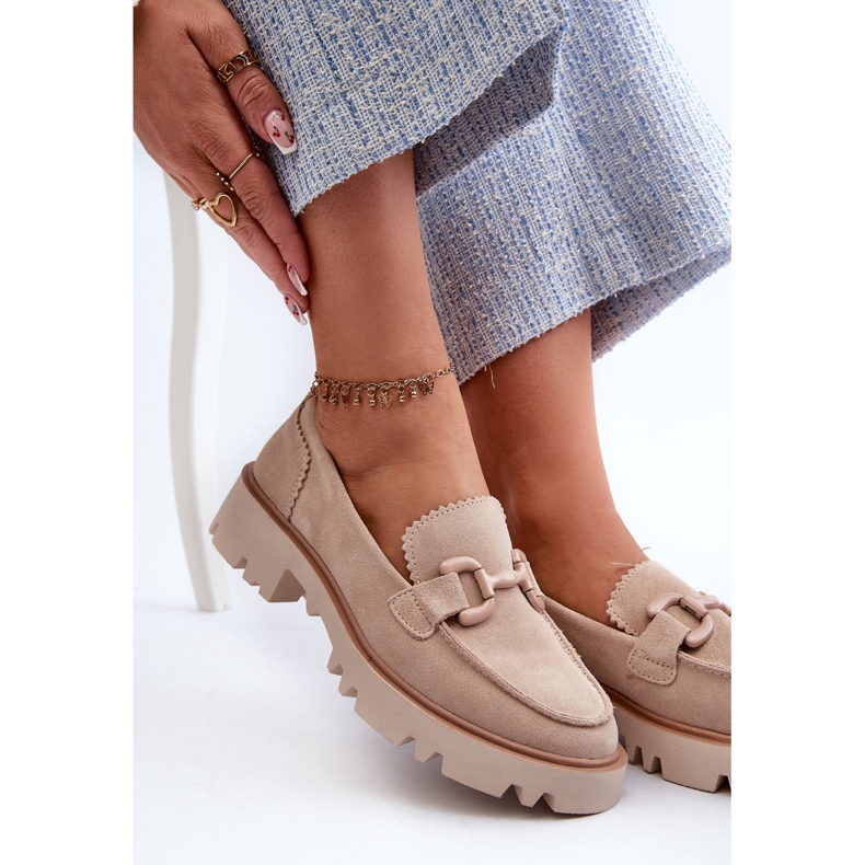 S.Barski Semišové dámské mokasíny s ozdobou D&amp;A TW117 béžová béžový 1