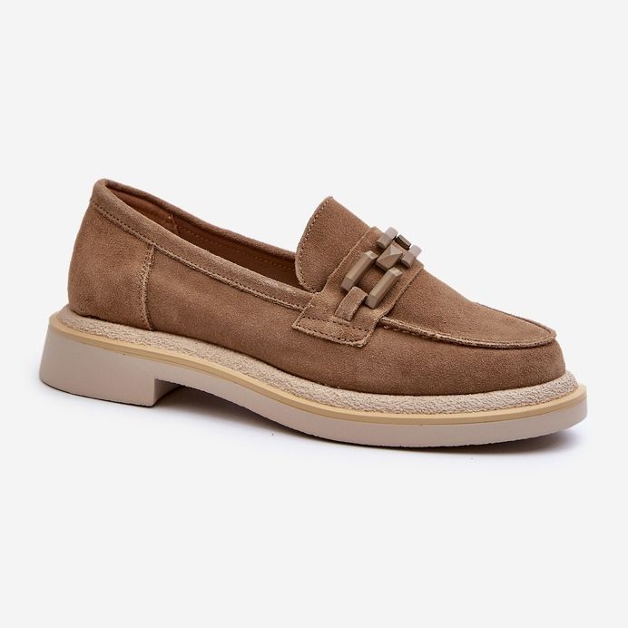 S.Barski Dámské semišové mokasíny na plochém podpatku s ozdobou D&amp;A TW101 Brown hnědý 1