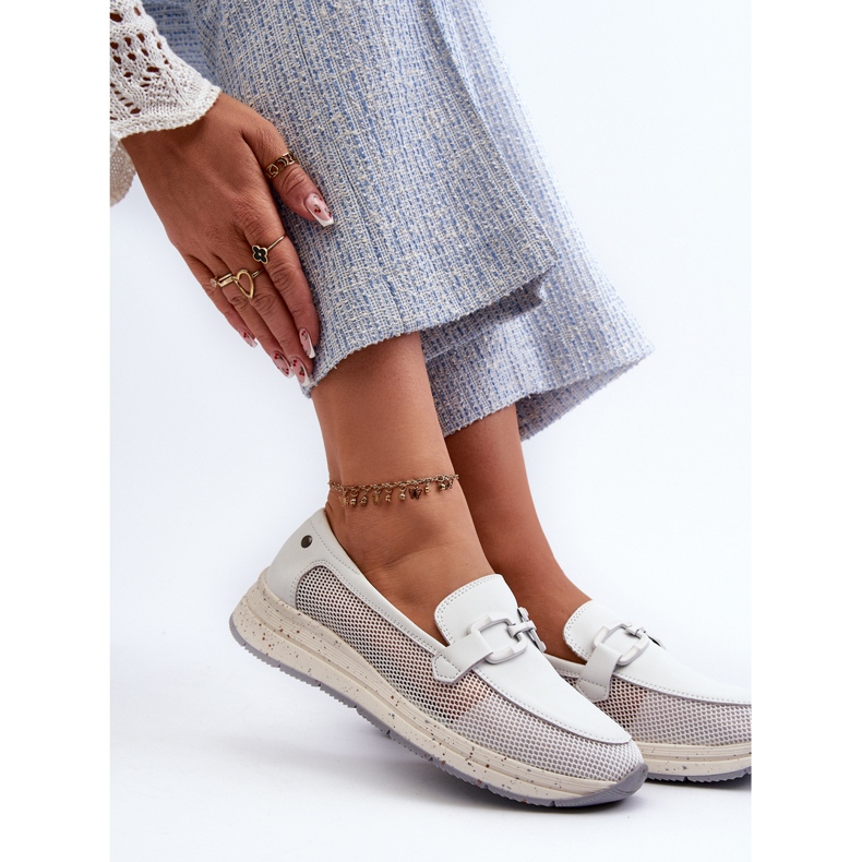 S.Barski Dámské kožené mokasíny D&amp;A TW210 White bílý 1