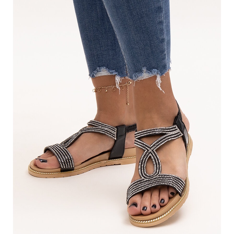 Černé sandály zdobené zirkony Detila černá 1