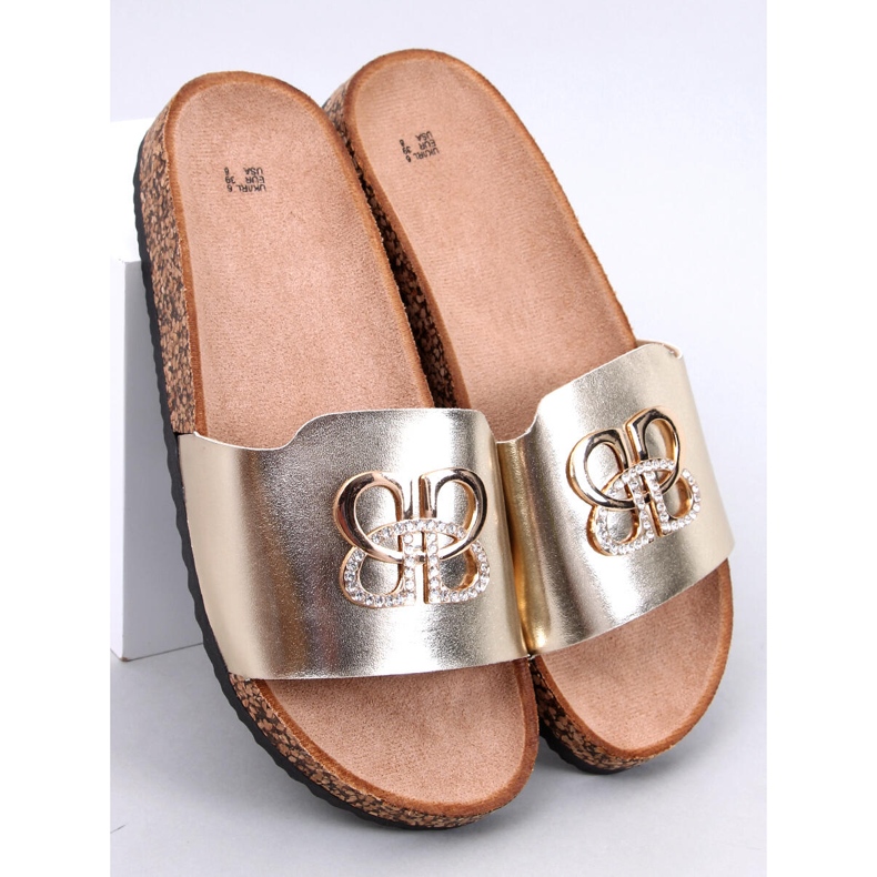 Korkové pantofle Ibanei LT.GOLD s kamínky zlatý 1