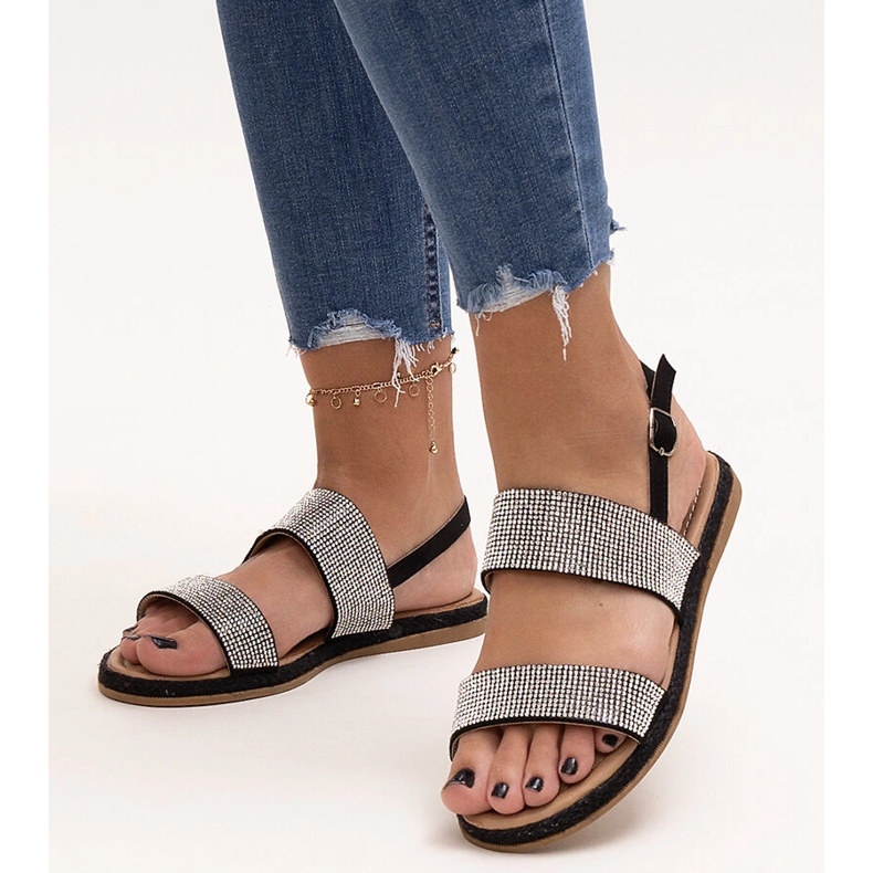 Černé sandály zdobené zirkony Carvalia černá 1