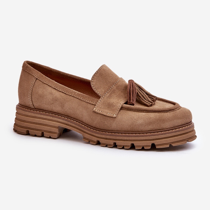Zazoo 3469 Dámské semišové mokasíny s třásněmi, béžová béžový 1