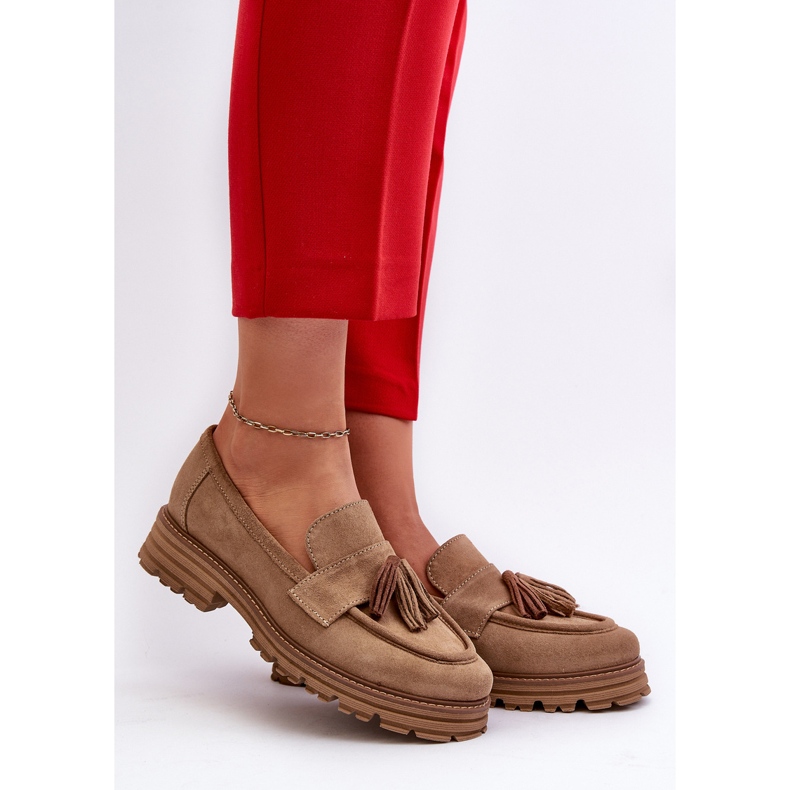 Zazoo 3469 Dámské semišové mokasíny s třásněmi, béžová béžový 2