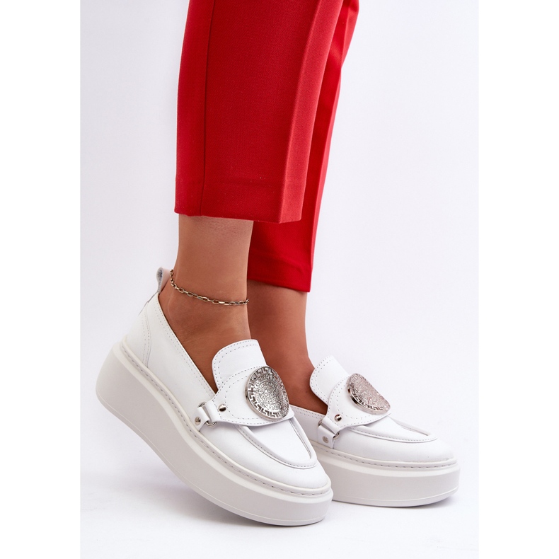 Zazoo 3486 Dámské kožené mokasíny s ozdobou, bílé bílý 2