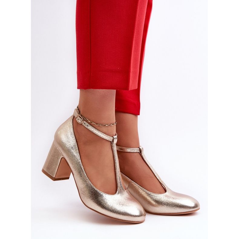 Zlaté lodičky z ekokůže na vysokém podpatku zlatý 2
