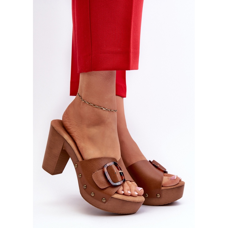 Dámské žabky na vysokých podpatcích s přezkou, hnědá Betinna hnědý 2