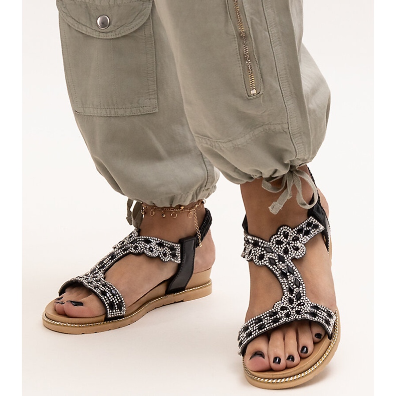 Shahidiny lesklé černé sandály černá 1