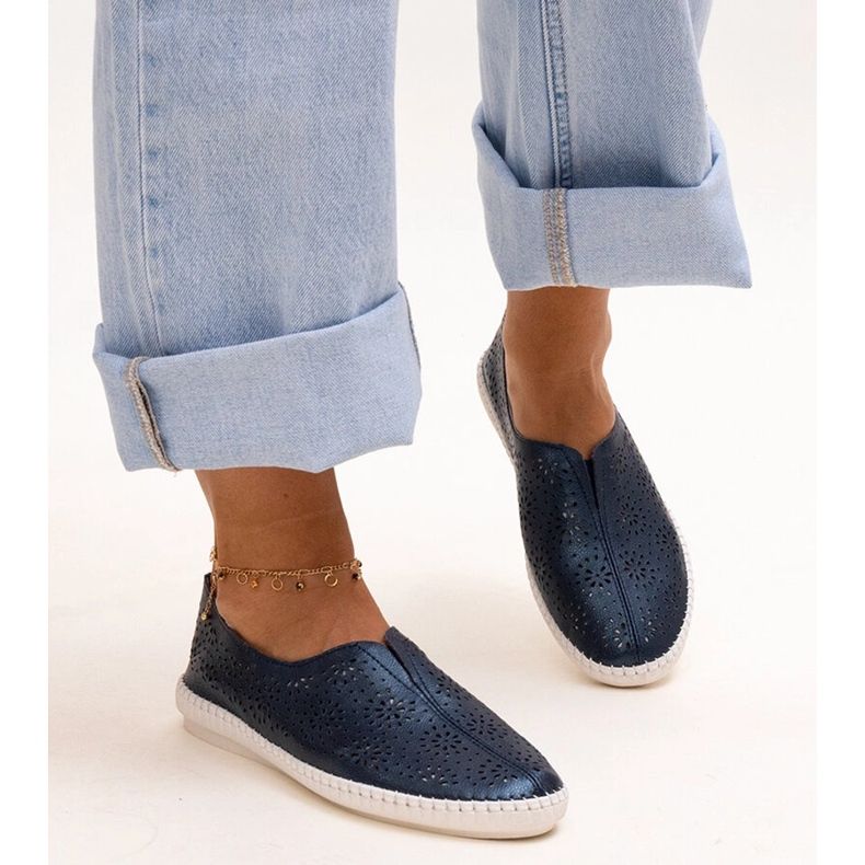 Námořnicky modré kožené prolamované boty Bernice modrý 1