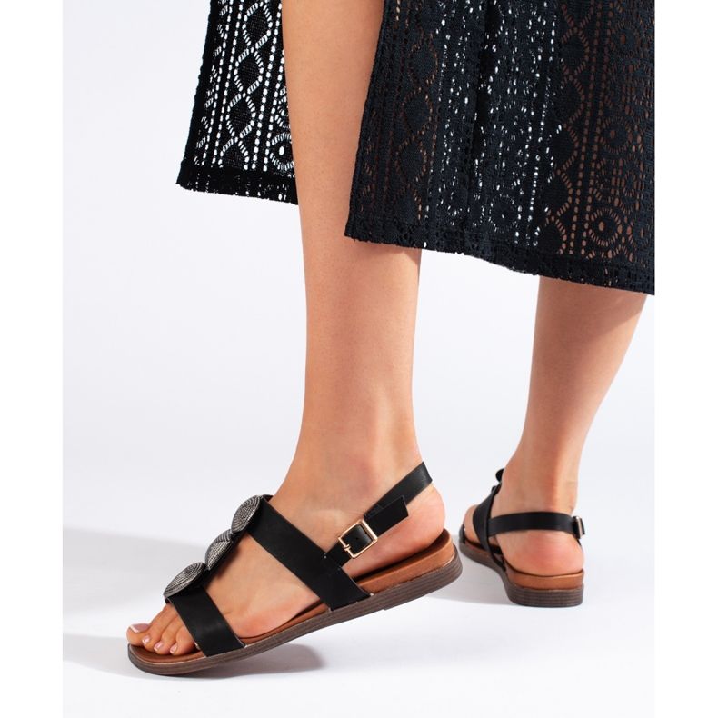 Sergio Leone Dámské černé pohodlné ploché sandály černá 2