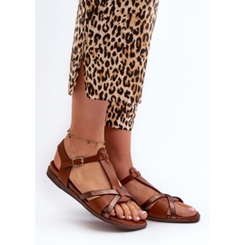 Dámské ploché sandály vyrobené z eko kůže Sergio Leone SK071H Brown hnědý 2
