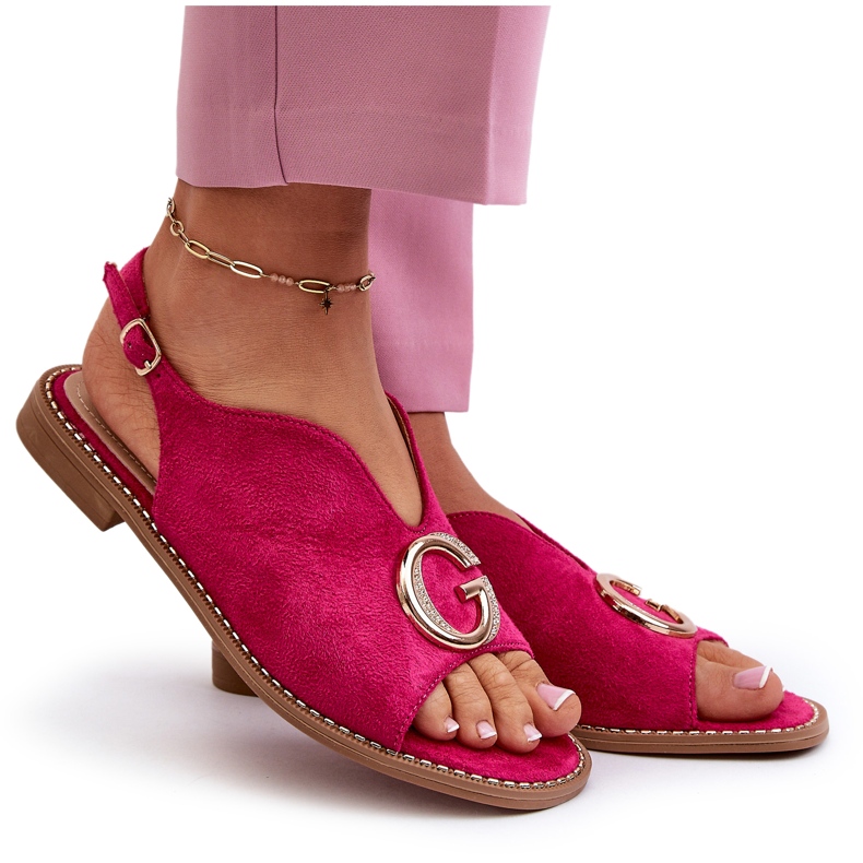 Elegantní dámské sandály s dekorací Eco Suede S.Barski KV27-058 Fuchsia růžový 4