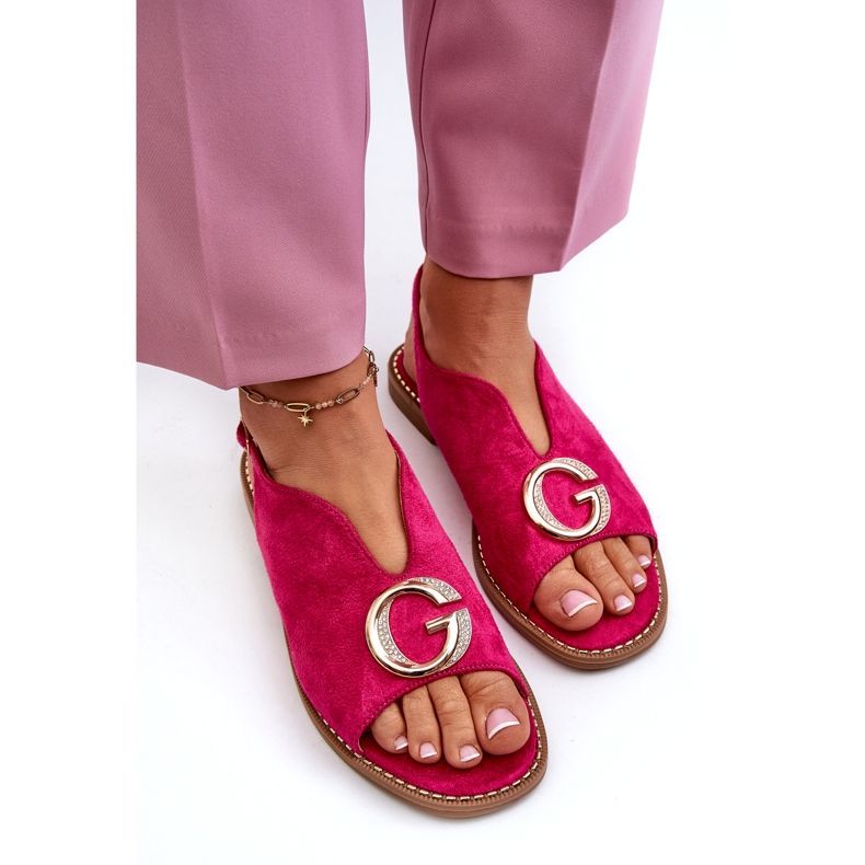 Elegantní dámské sandály s dekorací Eco Suede S.Barski KV27-058 Fuchsia růžový 2
