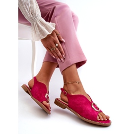 Elegantní dámské sandály s dekorací Eco Suede S.Barski KV27-058 Fuchsia růžový 3