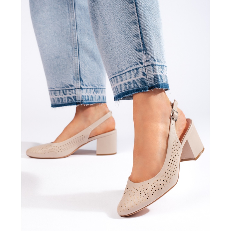 Prolamované lodičky na vysokém podpatku Sergio Leone béžový 1
