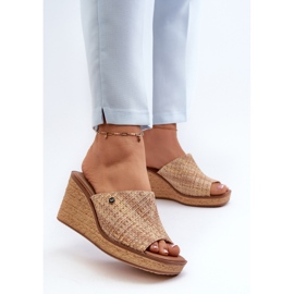 Dámské žabky na klínku Sergio Leone KL213 Béžová béžový 2