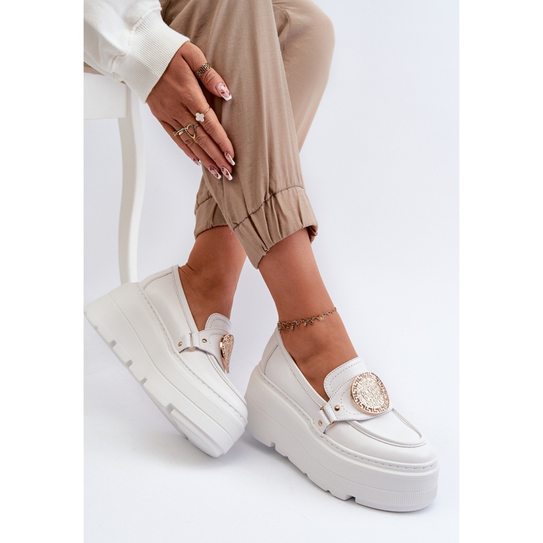 Zazoo 3458 Dámské kožené mokasíny s ozdobou, bílé bílý 1