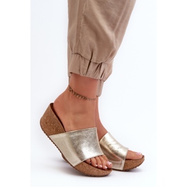 Zazoo 40289 dámské kožené žabky s korkovým klínem, zlaté zlatý 2