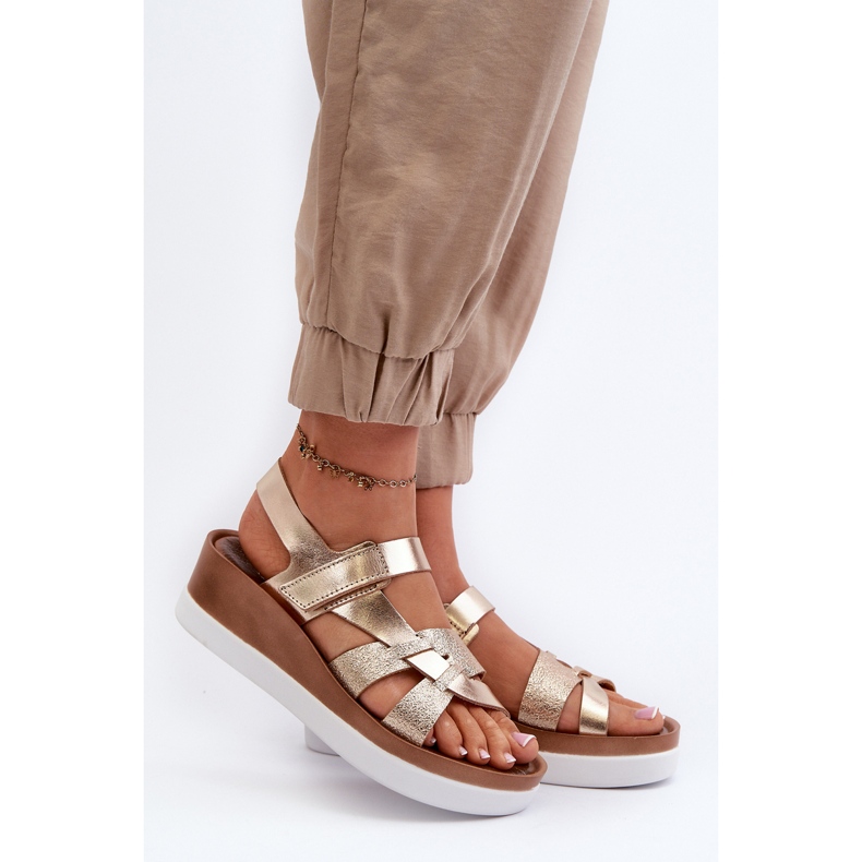 Zazoo 40397 Dámské kožené sandály na platformě, zlaté zlatý 2