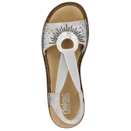 Pohodlné dámské nazouvací sandály s metalickou elastickou Rieker 60880-90 stříbro 2