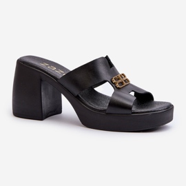 Zazoo 40419 Dámské kožené žabky s výřezy a zdobením, černá 1