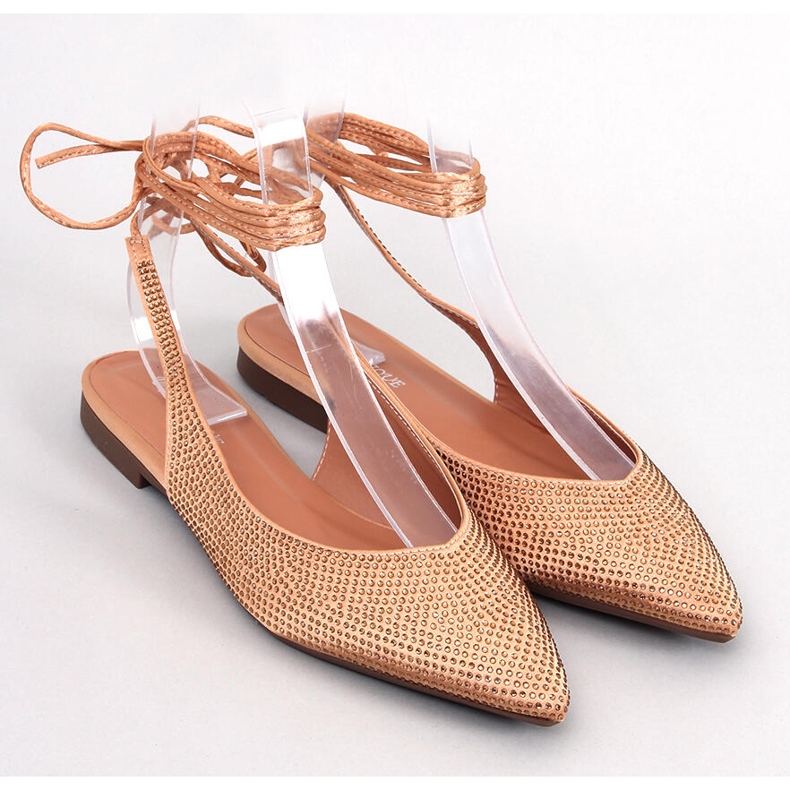 Štrasové baleríny s otevřeným podpatkem značky Vonda Champagne zlatý 1