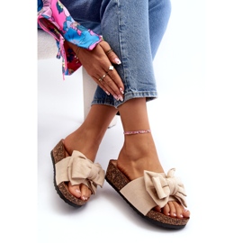 Seastar Béžové dámské žabky na korkové platformě s mašlí béžový 3