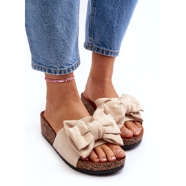 Seastar Béžové dámské žabky na korkové platformě s mašlí béžový 2