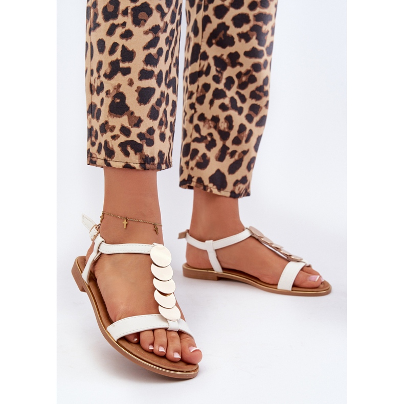 Dámské ploché sandály vyrobené z eko kůže, bílá Jeritellia bílý 2