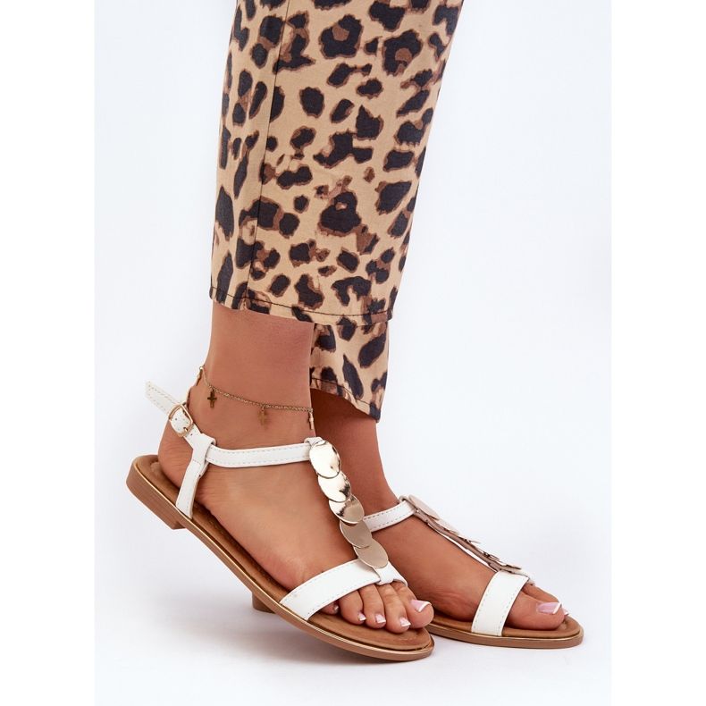 Dámské ploché sandály vyrobené z eko kůže, bílá Jeritellia bílý 1