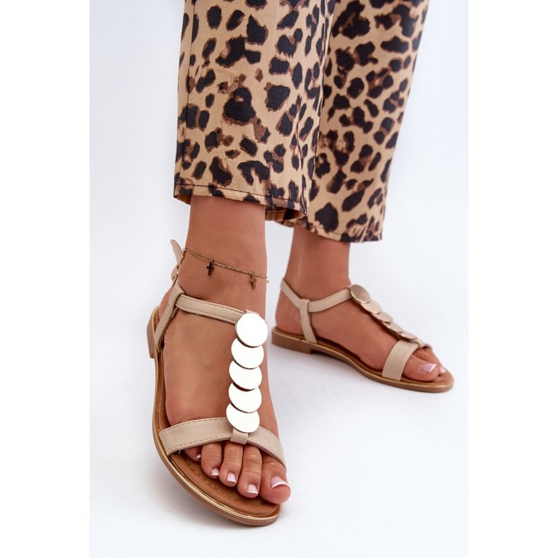 Dámské ploché sandály vyrobené z eko kůže béžové Jeritellia béžový 2