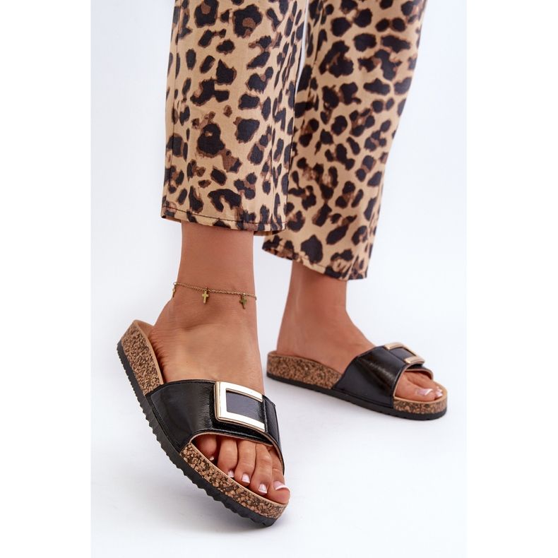 Dámské žabky na korkové platformě s ozdobou, černá Elleriome 2