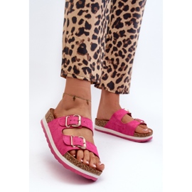 Dámské žabky na platformě s přezkami Eco Suede Fuchsia Ursila růžový 2 Dámské žabky na platformě s přezkami Eco Suede Fuchsia Ursila růžový 2