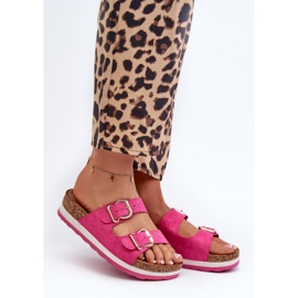 Dámské žabky na platformě s přezkami Eco Suede Fuchsia Ursila růžový 1