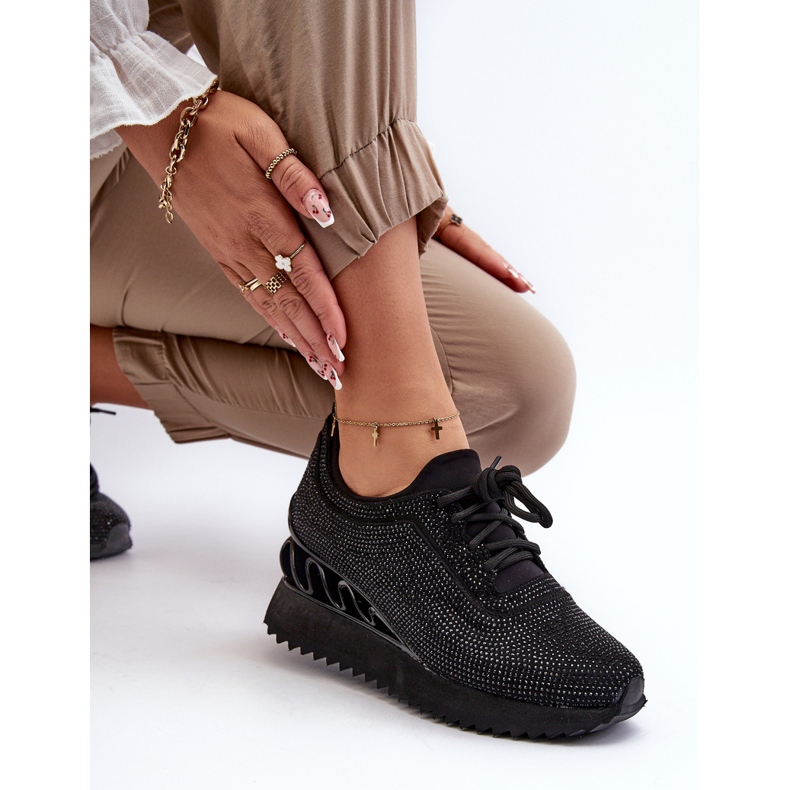 S.Barski Dámské tenisky na klínku zdobené zirkony D&A MR38-377 černé černá 1 S.Barski Dámské tenisky na klínku zdobené zirkony D&A MR38-377 černé černá 1