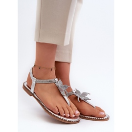 Dámské ploché sandály s ozdobnou květinou, Silver Edoni stříbrný 1 Dámské ploché sandály s ozdobnou květinou, Silver Edoni stříbrný 1