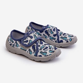 Befado Dětské pantofle na suchý zip 974X529 Grey-Navy Blue šedá 1