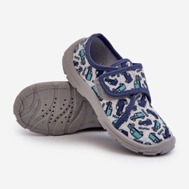 Befado Dětské pantofle na suchý zip 974X529 Grey-Navy Blue šedá 2
