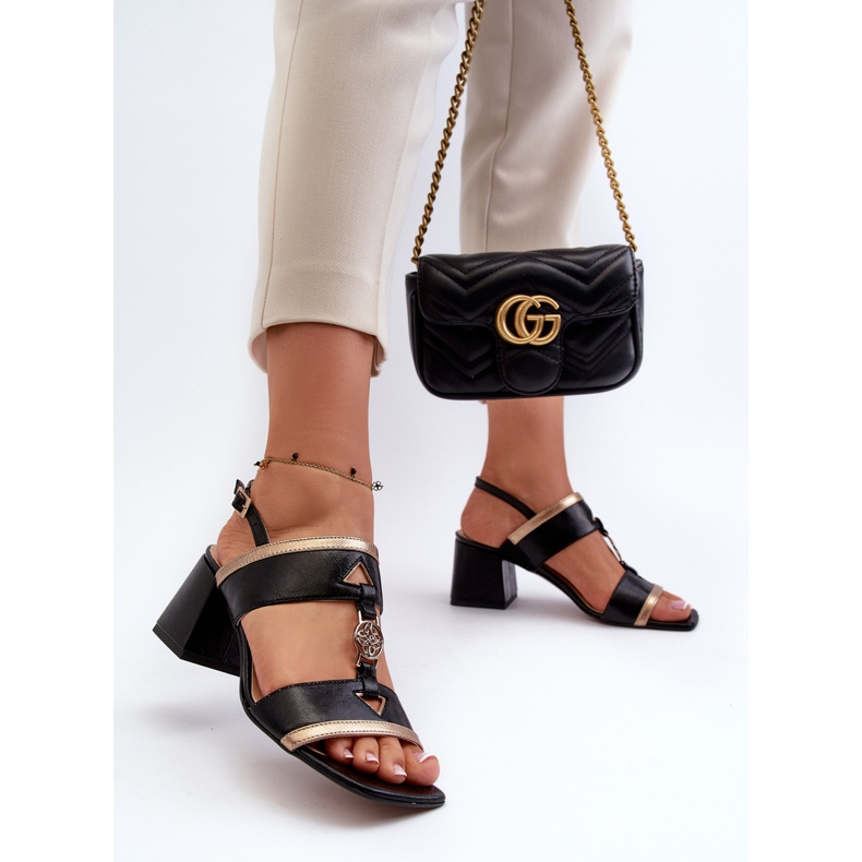Kožené elegantní sandály na bloku Laura Messi 2768 Black černý 2