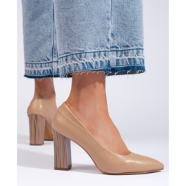 Béžové dámské lodičky Sergio Leone s ozdobným podpatkem béžový 1