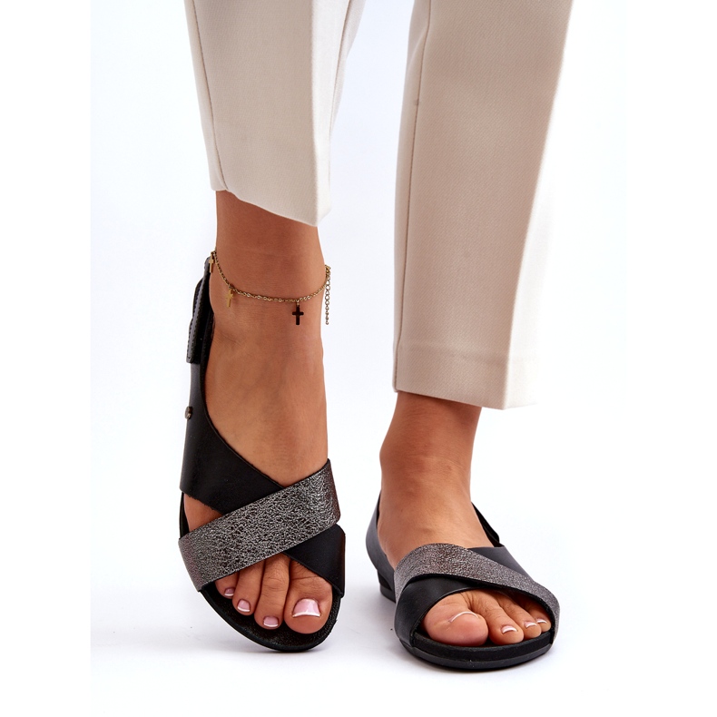 Zazoo 40141 Kožené sandály se suchým zipem, černé černá 3