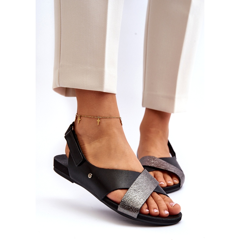 Zazoo 40141 Kožené sandály se suchým zipem, černé černá 2