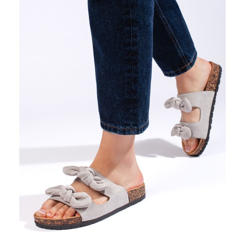 Dámské šedé semišové pantofle s korkem šedá 1