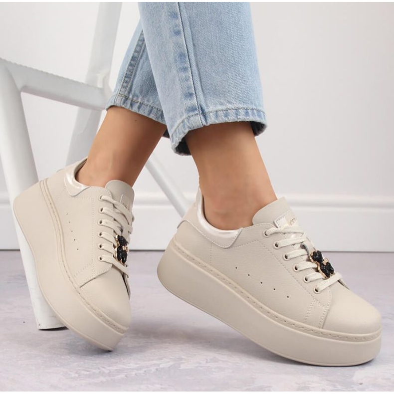 Kožené boty na platformě s medvídkem Vinceza W JAN276A, béžová béžový 1