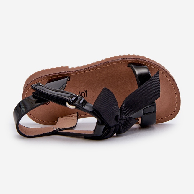 Lakované dětské sandály s mašlí na suchý zip, Black Joratia černý 2