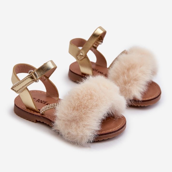 Dětské sandály na suchý zip s kožíškem, zlatý Rosavere 1