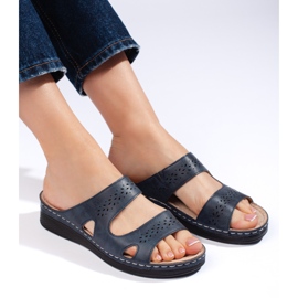 Pohodlné tmavě modré dámské žabky modrý 2