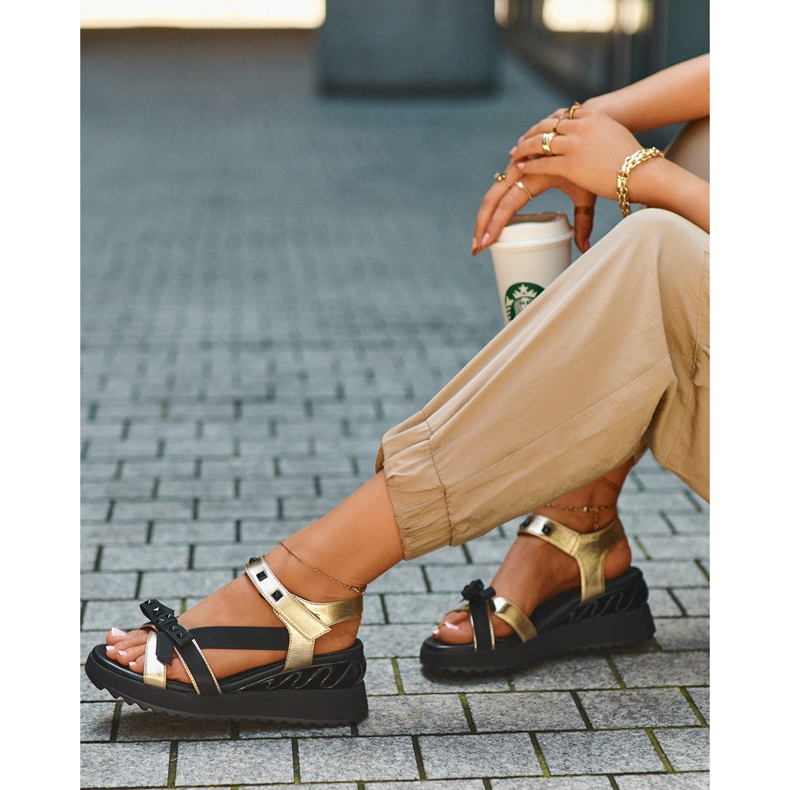 S.Barski Dámské sandály s mašlí D&amp;A CR956 Gold zlatý 1