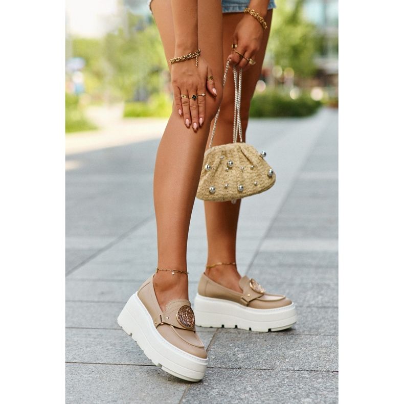 Zazoo 3458 Dámské kožené mokasíny s ozdobou, béžová béžový 2