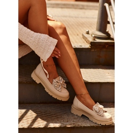 Dámské kožené mokasíny s mašlí Laura Messi 2787 světle béžová béžový 2 Dámské kožené mokasíny s mašlí Laura Messi 2787 světle béžová béžový 2